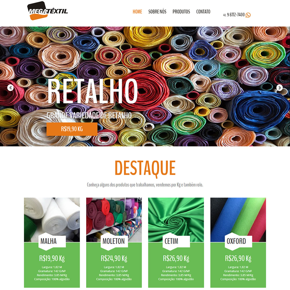 Criação de sites - Mega Têxtil Malhas